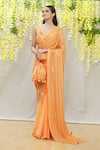 Yoshita Couture_Orange Saree - Georgette With Satin Border Embroidered Linear V Natalia Set _Online_at_Aza_Fashions