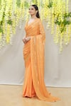 Buy_Yoshita Couture_Orange Saree - Georgette With Satin Border Embroidered Linear V Natalia Set _Online_at_Aza_Fashions