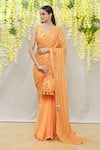 Shop_Yoshita Couture_Orange Saree - Georgette With Satin Border Embroidered Linear V Natalia Set _Online_at_Aza_Fashions