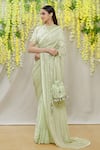 Buy_Yoshita Couture_Green Saree - Georgette With Satin Border Embroidered Linear Round Nauna Set _at_Aza_Fashions