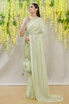 Buy_Yoshita Couture_Green Saree - Georgette With Satin Border Embroidered Linear Round Nauna Set _Online_at_Aza_Fashions