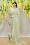 Shop_Yoshita Couture_Green Saree - Georgette With Satin Border Embroidered Linear Round Nauna Set _Online_at_Aza_Fashions