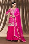 Buy_Surbhi Shah_Pink Pure Spun Silk Printed Bandhej Round Kurta Lehenga Set _at_Aza_Fashions