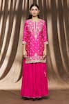 Surbhi Shah_Pink Pure Spun Silk Printed Bandhej Round Kurta Lehenga Set _Online_at_Aza_Fashions