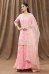 Buy_Surbhi shah_Peach Pure Spun Silk Printed Kurta Lehenga Set_at_Aza_Fashions