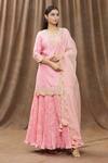 Buy_Surbhi shah_Peach Pure Spun Silk Printed Kurta Lehenga Set_Online_at_Aza_Fashions