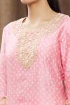 Shop_Surbhi Shah_Peach Organza, Spun Silk Bandhej, Floral Printed Kurta Lehenga Set _Online_at_Aza_Fashions