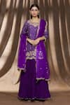 Buy_Surbhi Shah_Purple Pure Spun Silk Printed Bandhej Round Kurta Lehenga Set _at_Aza_Fashions