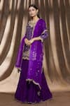 Buy_Surbhi Shah_Purple Pure Spun Silk Printed Bandhej Round Kurta Lehenga Set _Online_at_Aza_Fashions