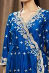 Shop_Surbhi Shah_Blue Organza, Spun Silk Floral, Sequin V Neck Embroidered Angrakha Set_Online_at_Aza_Fashions