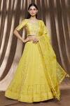 Buy_Surbhi Shah_Yellow Organza, Spun Silk Floral Square Neck Embroidered Lehenga Set _at_Aza_Fashions