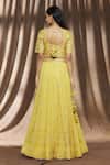 Shop_Surbhi Shah_Yellow Organza, Spun Silk Floral Square Neck Embroidered Lehenga Set _at_Aza_Fashions