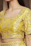 Shop_Surbhi Shah_Yellow Organza, Spun Silk Floral Square Neck Embroidered Lehenga Set _Online_at_Aza_Fashions