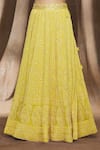 Surbhi Shah_Yellow Organza, Spun Silk Floral Square Neck Embroidered Lehenga Set _at_Aza_Fashions