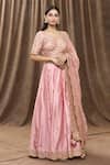 Buy_Surbhi Shah_Pink Pure Spun Silk Embroidery Mirror Leaf Neck Lehenga Set _Online_at_Aza_Fashions