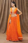 Buy_Surbhi Shah_Orange Organza, Silk Mirror V Neck Crushed Lehenga Set _Online_at_Aza_Fashions