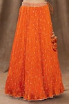 Surbhi Shah_Orange Organza, Silk Mirror V Neck Crushed Lehenga Set _at_Aza_Fashions