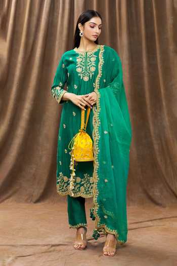 Buy_Surbhi Shah_Yellow Mirrors, Tassels Embroidered Potli _at_Aza_Fashions