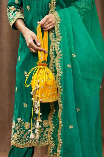 Buy_Surbhi Shah_Yellow Mirrors, Tassels Embroidered Potli _Online_at_Aza_Fashions
