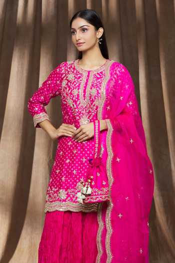 Shop_Surbhi Shah_Pink Embroidery Floral Potli _at_Aza_Fashions