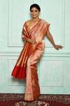 Pinki Sinha_Red Pure Silk Handwoven Banarasi Motifs Saree _Online_at_Aza_Fashions