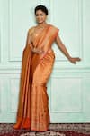 Pinki Sinha_Orange Pure Silk Handwoven Banarasi Motifs Saree _Online_at_Aza_Fashions