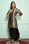 Buy_Pinki Sinha_Black Kurta-banarasi Silk Woven Chevron Notched Kurta And Dhoti Pant Set _at_Aza_Fashions