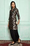 Buy_Pinki Sinha_Black Kurta-banarasi Silk Woven Floral Notched Kurta And Dhoti Pant Set _at_Aza_Fashions