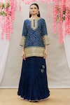 Surbhi Shah_Blue Organza, Spun Silk Bandhej, Leheriya Embroidered Kurta Skirt Set _Online_at_Aza_Fashions