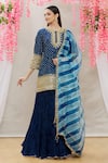 Buy_Surbhi Shah_Blue Organza, Spun Silk Bandhej, Leheriya Embroidered Kurta Skirt Set _Online_at_Aza_Fashions