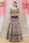 Surbhi Shah_Purple Organza, Spun Silk Floral Motifs Embroidered Bridal Lehenga Set_Online_at_Aza_Fashions
