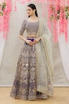 Buy_Surbhi Shah_Purple Organza, Spun Silk Floral Motifs Embroidered Bridal Lehenga Set_at_Aza_Fashions