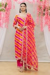 Buy_Surbhi Shah_Orange Organza, Spun Silk Floral Motifs Embroidered Leheriya Kurta Set_at_Aza_Fashions