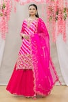 Buy_Surbhi Shah_Pink Pure Spun Silk Leheriya Round Kurta Lehenga Set _at_Aza_Fashions