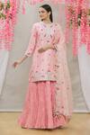 Buy_Surbhi Shah_Pink Organza, Spun Silk Floral Motifs Round Embroidered Kurta Set_at_Aza_Fashions