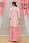 Shop_Surbhi Shah_Pink Organza, Spun Silk Floral Motifs Round Embroidered Kurta Set_at_Aza_Fashions