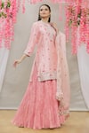 Buy_Surbhi Shah_Pink Organza, Spun Silk Floral Motifs Round Embroidered Kurta Set_Online_at_Aza_Fashions