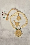 Shop_Our Purple Studio_Kundan Embellished Long Pendant Necklace Jewellery Set_at_Aza_Fashions