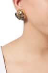 Buy_Outhouse_Gold Plated Crystals Papilio Button Stud Earrings _at_Aza_Fashions