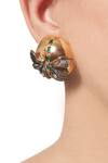 Outhouse_Gold Plated Crystals Papilio Button Stud Earrings _Online_at_Aza_Fashions