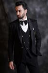 Soniya G_Black Jacquard Tuxedo And Pant Set_at_Aza_Fashions