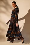 Shop_Nikita Mhaisalkar_Blue Georgette Sequins V-neck Aztec Print Jacket With Pant _Online_at_Aza_Fashions