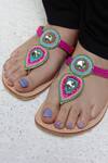 Sandalwali_Multi Color Leather Kina Beaded Sandals_Online_at_Aza_Fashions