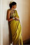 Archana Jaju_Green Handwoven Cotton Hand Painted And Embroidery Lucknowi Saree With Blouse _Online_at_Aza_Fashions