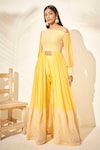 Buy_Suruchi Parakh_Yellow Georgette Lining Shantoon Embroidery One Shoulder Kurta With Pants _at_Aza_Fashions