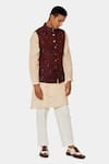 Buy_Satya Paul_Red Linen Abstract Bundi _at_Aza_Fashions