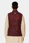 Shop_Satya Paul_Red Linen Abstract Bundi _at_Aza_Fashions