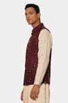 Shop_Satya Paul_Red Linen Abstract Bundi _Online_at_Aza_Fashions