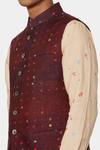 Satya Paul_Red Linen Abstract Bundi _at_Aza_Fashions