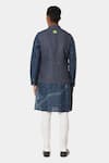 Shop_Satya Paul_Blue Linen Typographic Pattern Delhi Bundi _at_Aza_Fashions